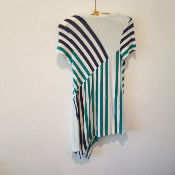 Little Yellow Button Women's Asymmetric Shirt Hanky Hem Striped Multicolor Small - Picture 2 of 6